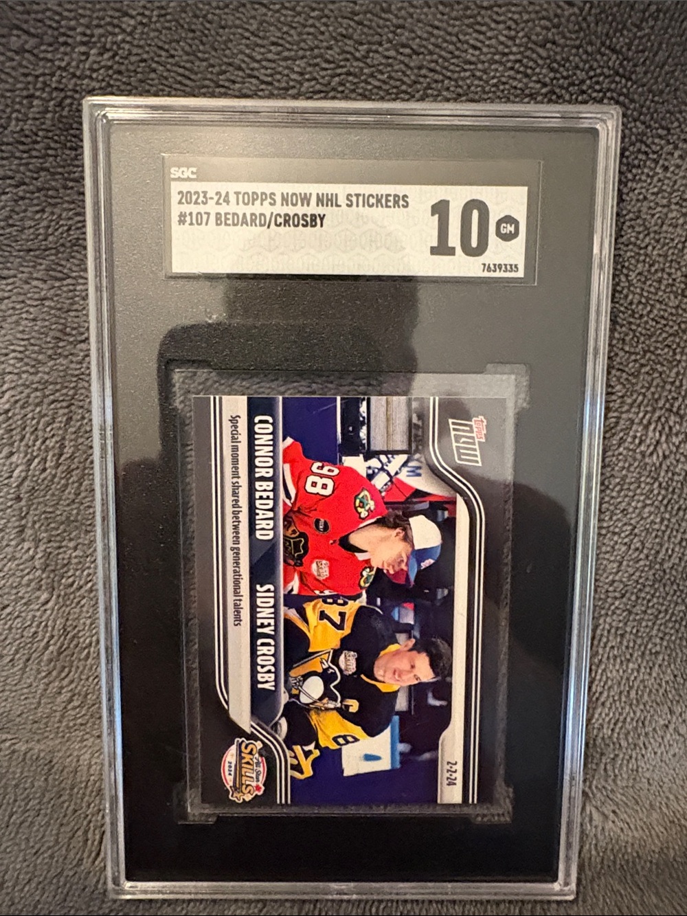 Topps NOW Hockey Sticker Card Conner Bedard and Sidney Crosby